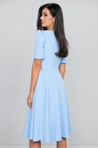 Rochie MBG Bleu cu Mânecă Scurtă și Bandă Stilizată