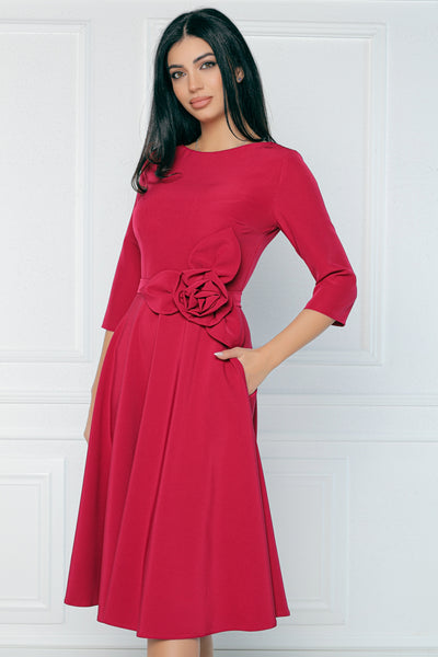 Rochie MBG bordo cu floare 3D in talie