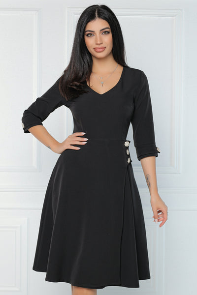 Rochie MBG neagra cu nasturi decorativi cu pietre