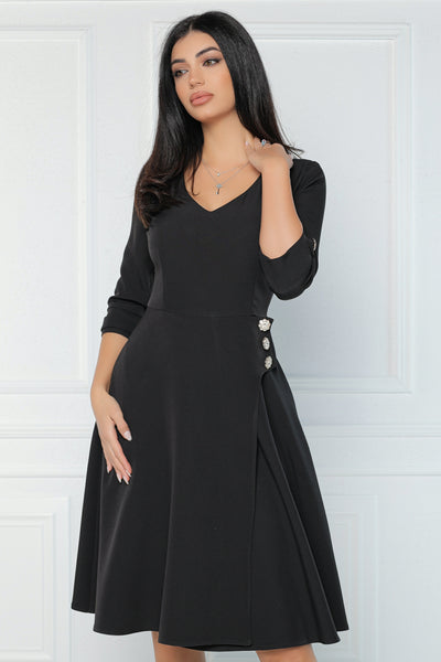 Rochie MBG neagra cu nasturi decorativi cu pietre