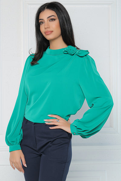 Bluza MBG verde cu trandafiri pe umar