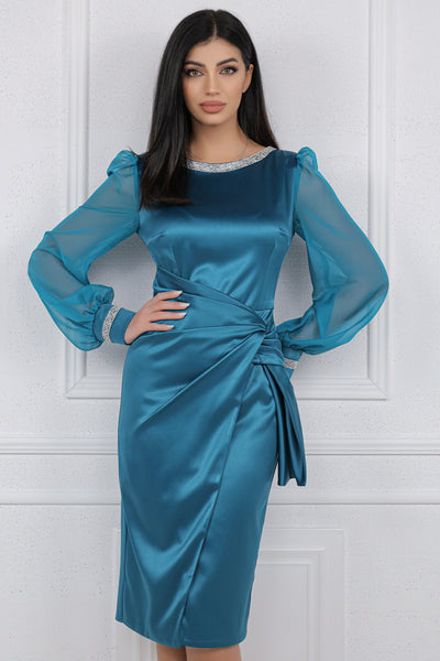 Rochie MBG turquoise cu maneci din organza