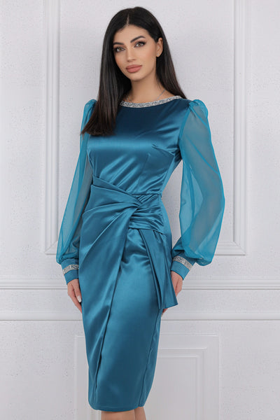 Rochie MBG turquoise cu maneci din organza