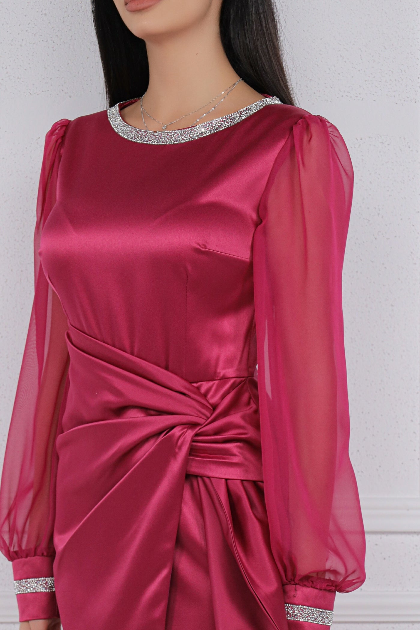 Rochie MBG magenta cu maneci din organza