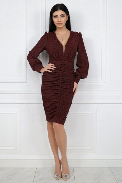 Rochie MBG bordeaux din lurex cu sidef