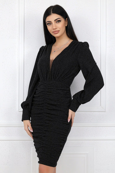 Rochie MBG neagra din lurex cu sidef