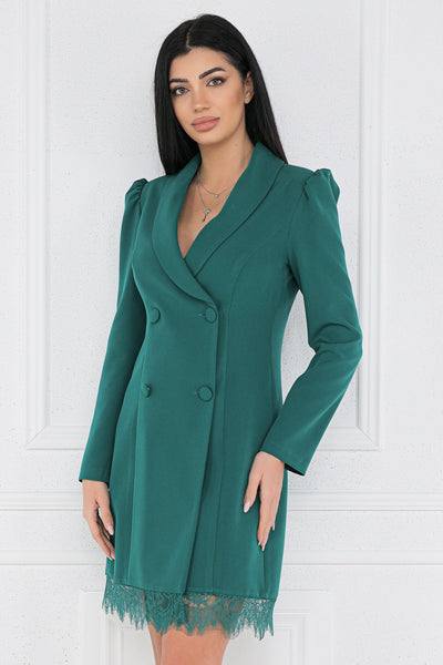 Rochie MBG verde tip sacou cu dantela la tiv