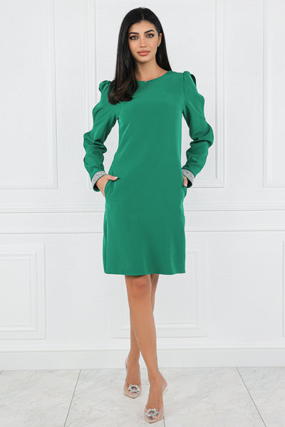 Rochie MBG verde cu strasuri la maneca