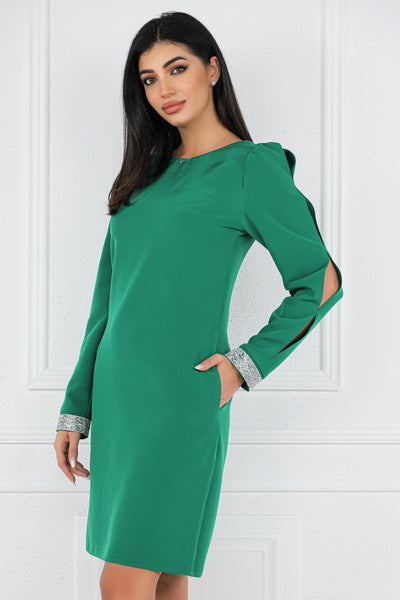 Rochie MBG verde cu strasuri la maneca