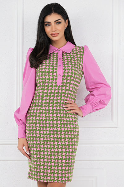 Rochie MBG office picior cocos si maneci roz din poplin