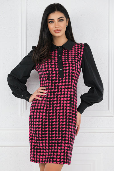 Rochie MBG office picior cocos fucsia si maneci negre din poplin