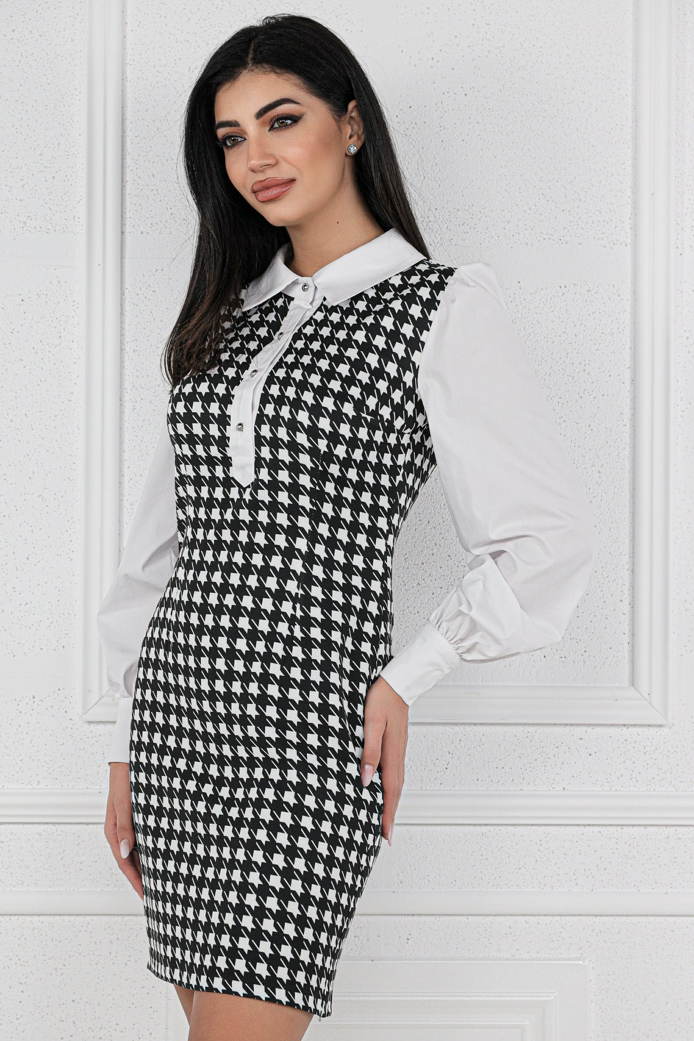 Rochie MBG office picior cocos si maneci albe din poplin