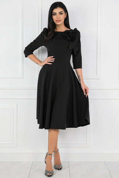 Rochie MBG neagra cu floare aplicata manual