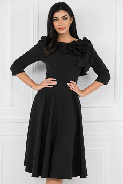 Rochie MBG neagra cu floare aplicata manual