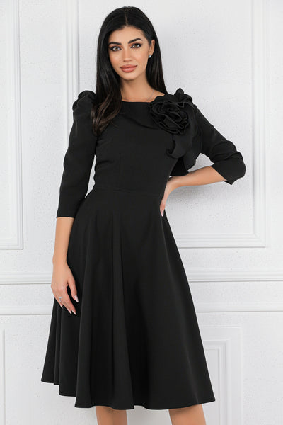 Rochie MBG neagra cu floare aplicata manual