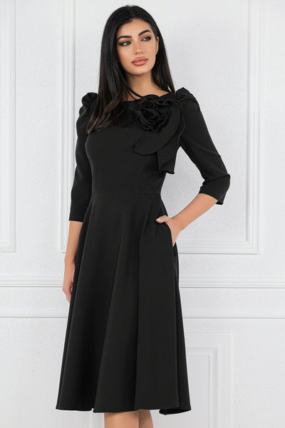 Rochie MBG neagra cu floare aplicata manual