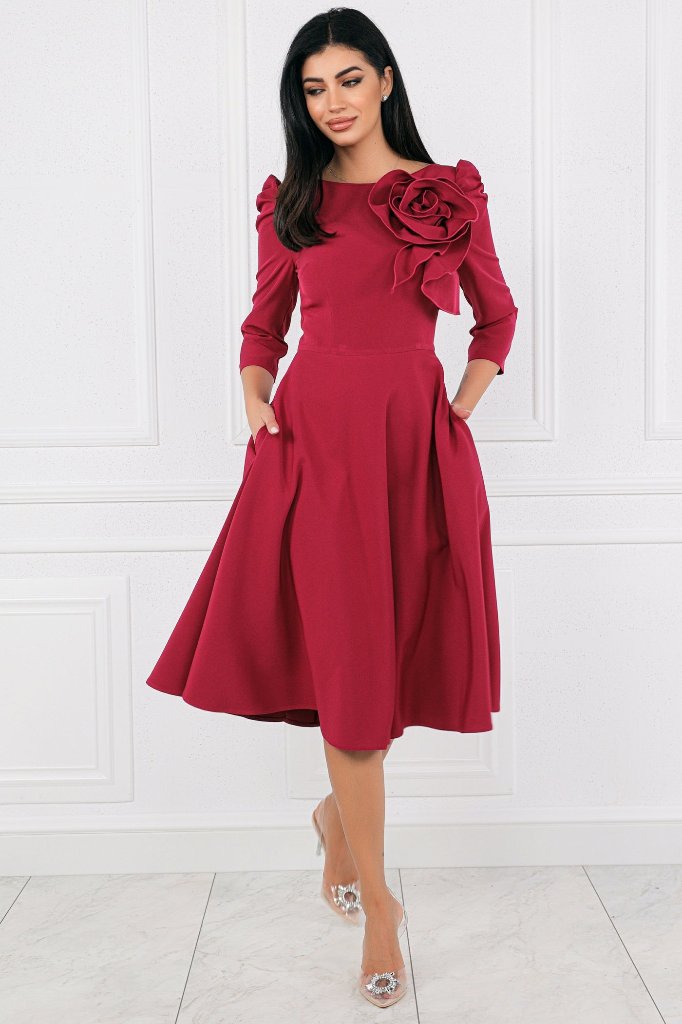 Rochie MBG magenta cu floare aplicata manual