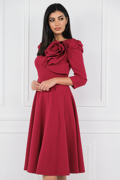 Rochie MBG magenta cu floare aplicata manual