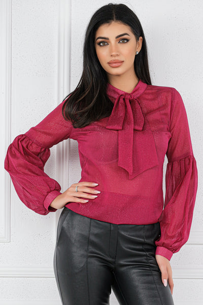 Bluza MBG fuchsia cu fir lurex maneci bufante