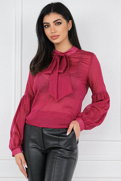 Bluza MBG fuchsia cu fir lurex maneci bufante