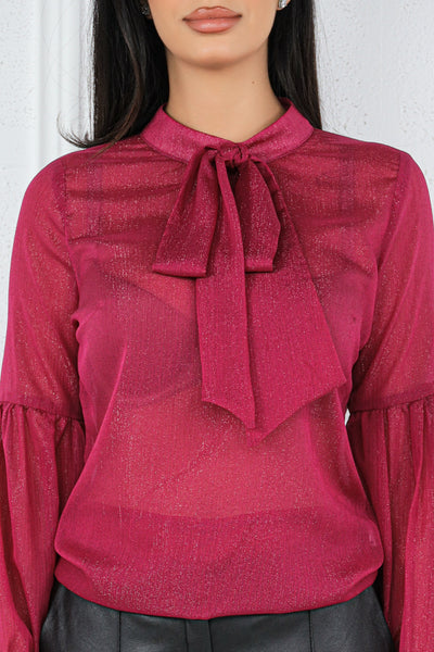 Bluza MBG fuchsia cu fir lurex maneci bufante