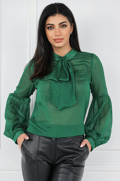 Bluza MBG verde cu fir lurex maneci bufante