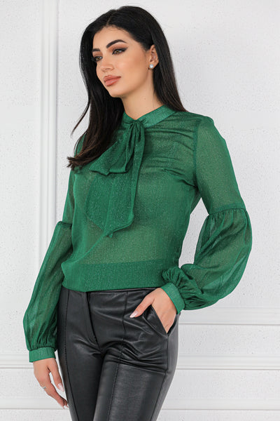 Bluza MBG verde cu fir lurex maneci bufante