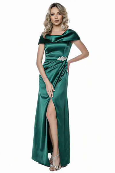 Rochie lunga MBG verde cu accesoriu in talie