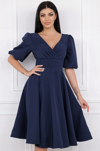 Rochie MBG bleumarin cu maneci bufante si bust petrecut