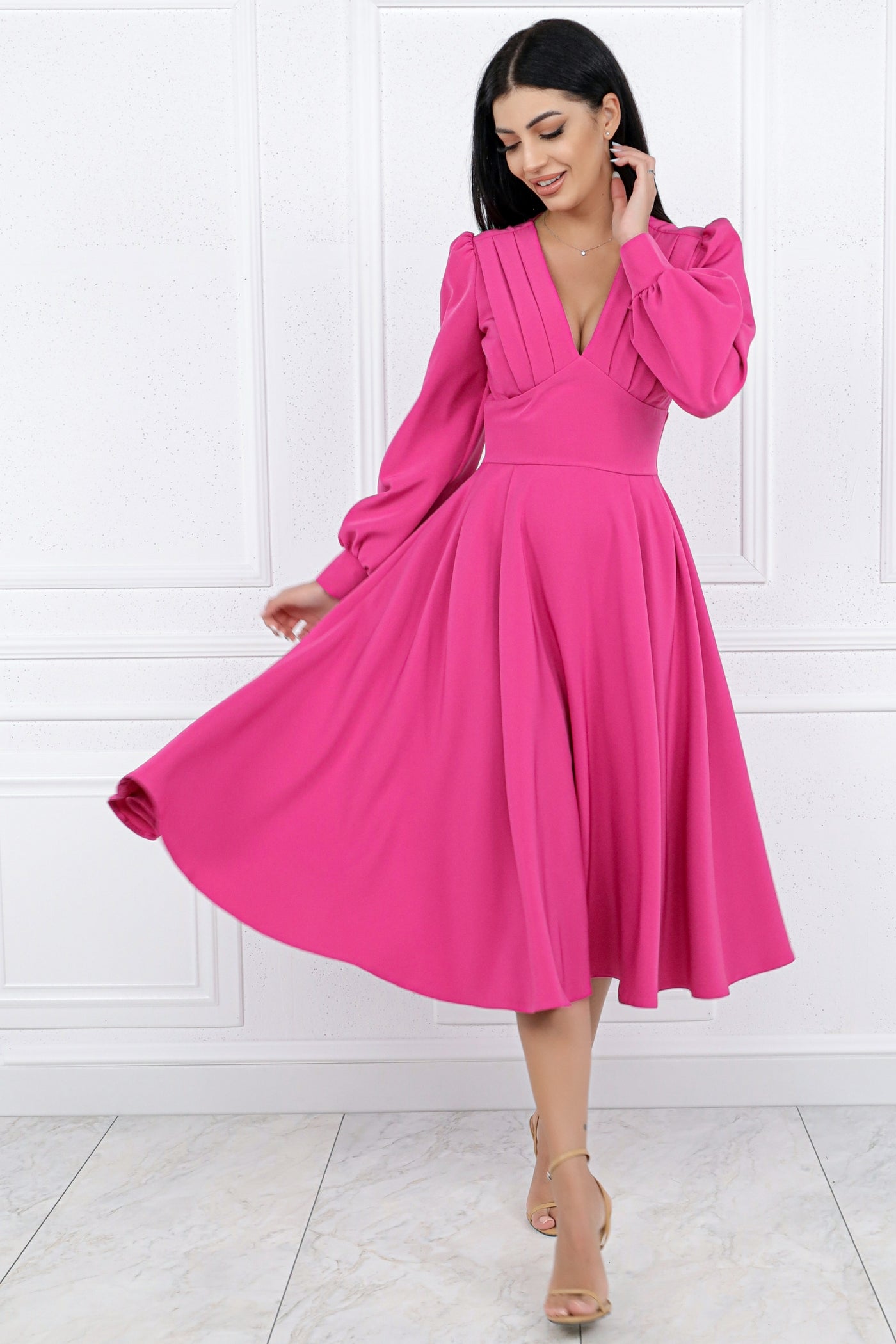 Rochie MBG fuchsia cu pliuri pe bust