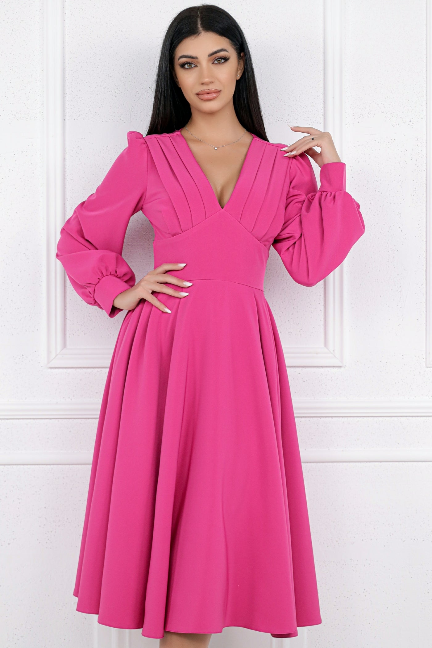 Rochie MBG fuchsia cu pliuri pe bust