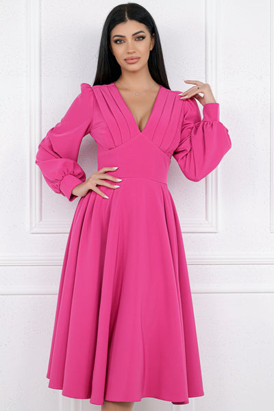 Rochie MBG fuchsia cu pliuri pe bust