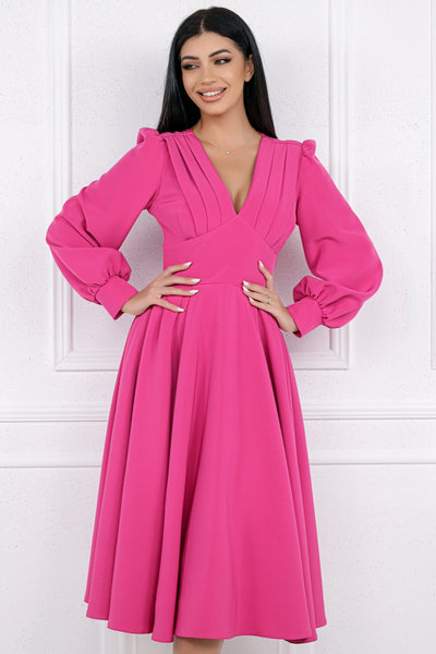 Rochie MBG fuchsia cu pliuri pe bust