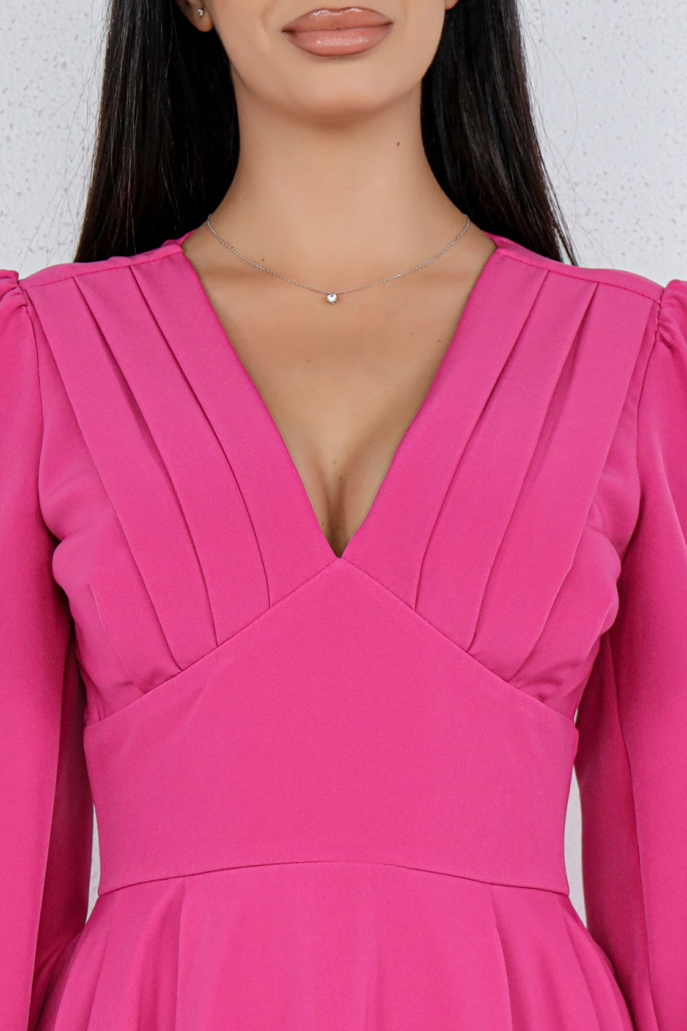 Rochie MBG fuchsia cu pliuri pe bust