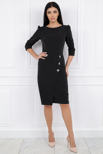 Rochie MBG neagra cu nasturi decorativi pe lateral