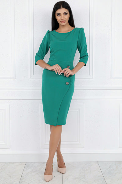 Rochie MBG verde cu nasturi decorativi pe lateral