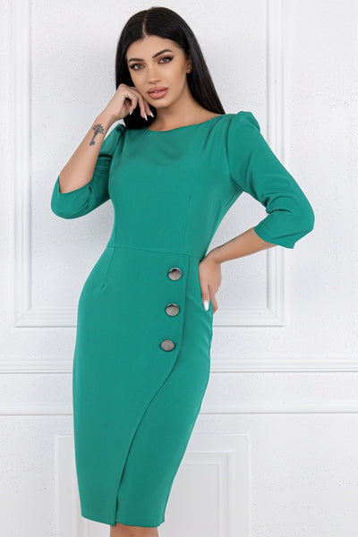 Rochie MBG verde cu nasturi decorativi pe lateral