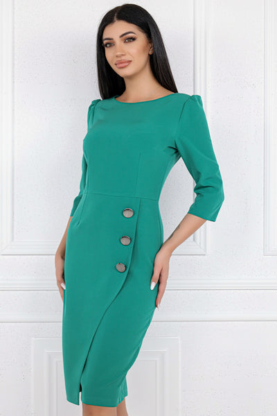 Rochie MBG verde cu nasturi decorativi pe lateral