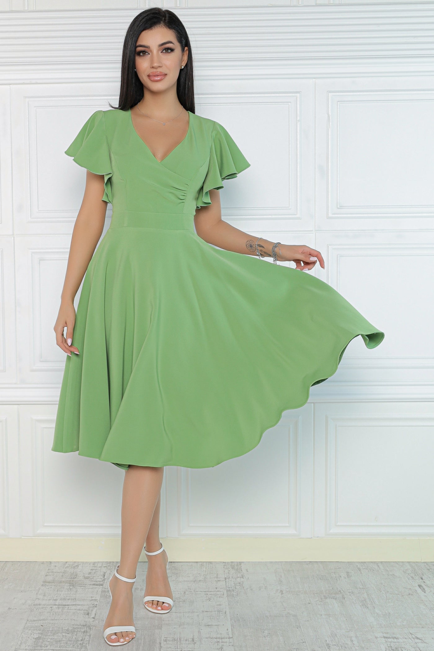 Rochie MBG olive cu maneca fluture