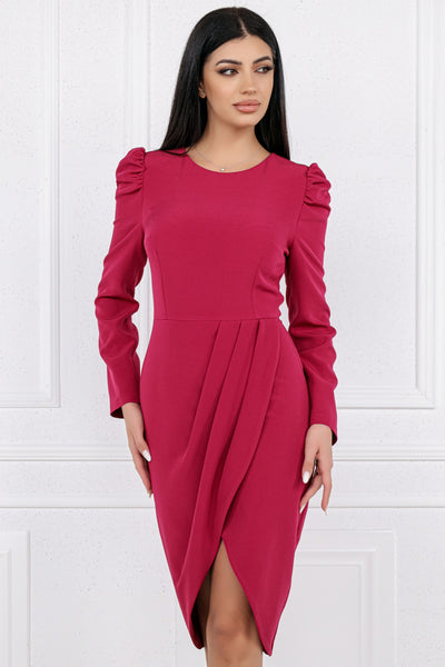 Rochie MBG magenta petrecuta tip lalea cu maneca incretita