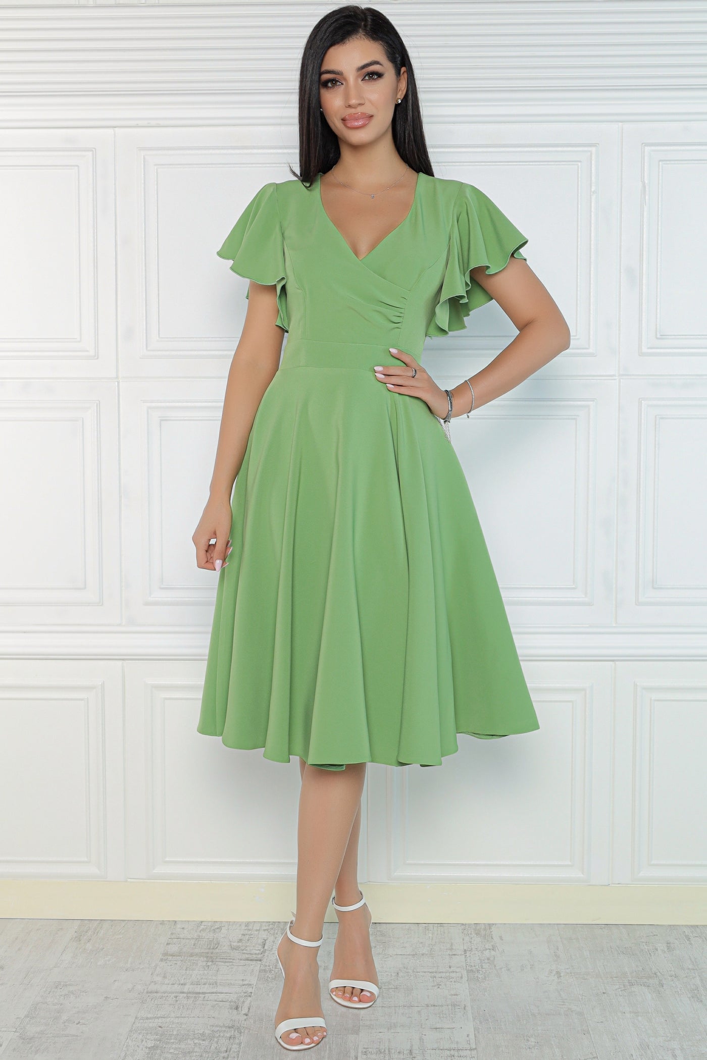 Rochie MBG olive cu maneca fluture