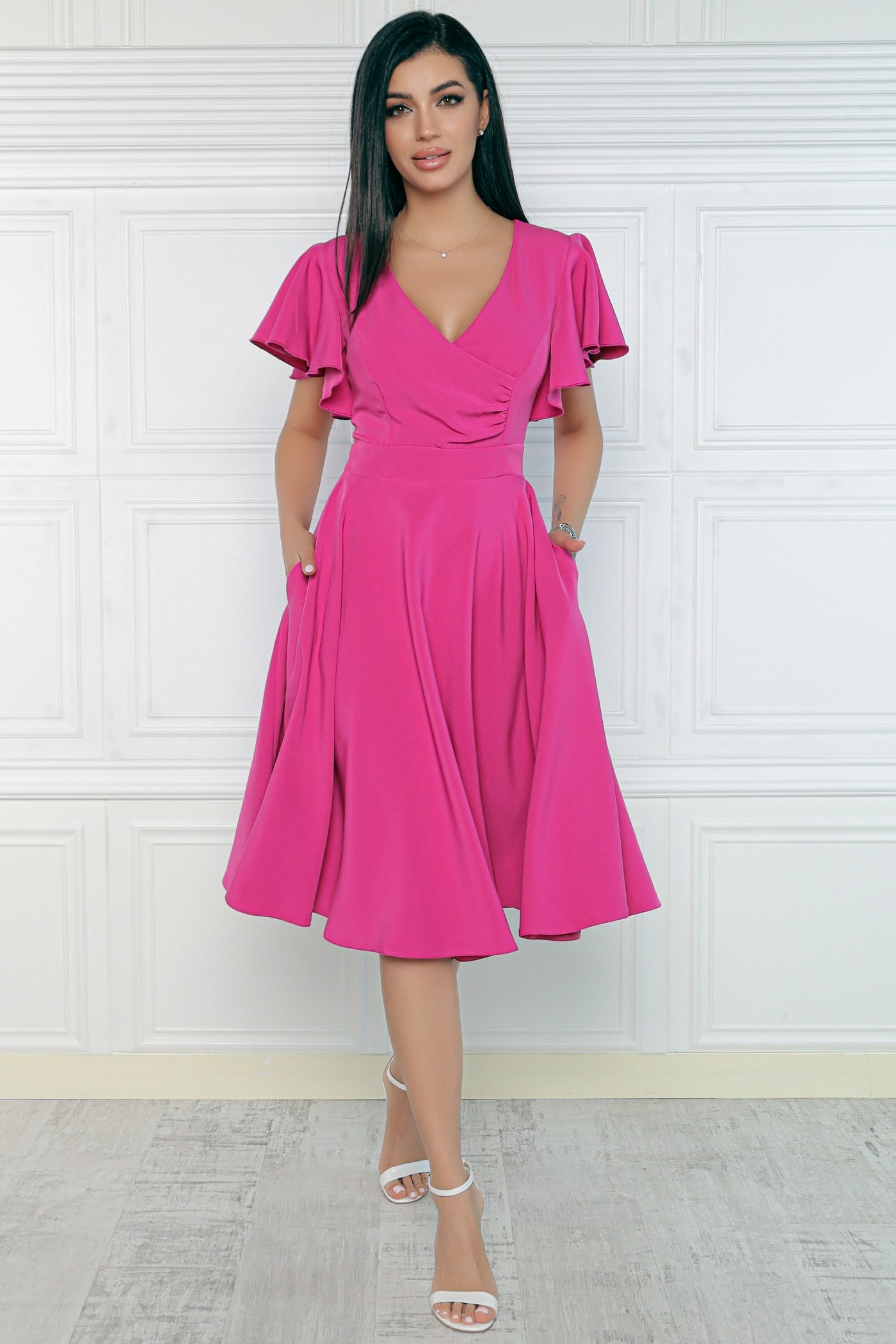 Rochie MBG fuchsia cu maneca fluture