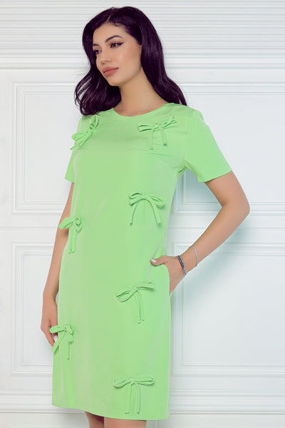 Rochie MBG verde cu fundite aplicate manual