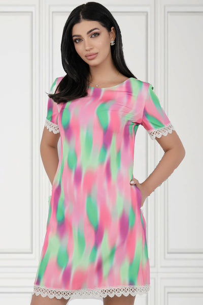 Rochie MBG multicolora cu broderie la extremitati