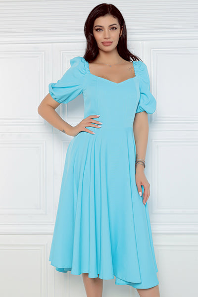 Rochie MBG bleu cu maneci bufante si buzunare