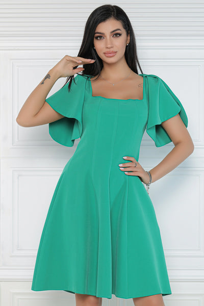 Rochie MBG verde cu volane pe umeri