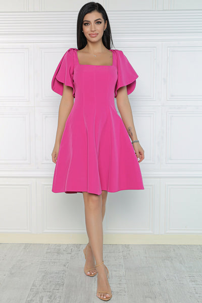 Rochie MBG fuchsia cu volane pe umeri