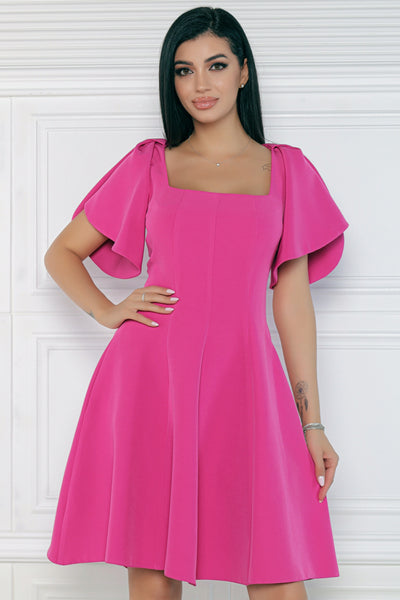 Rochie MBG fuchsia cu volane pe umeri