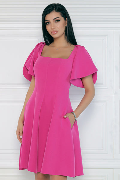 Rochie MBG fuchsia cu volane pe umeri