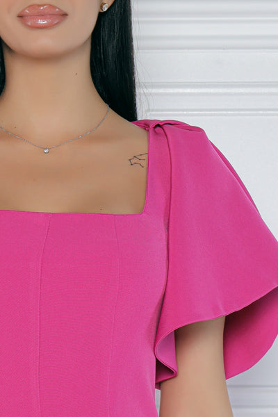 Rochie MBG fuchsia cu volane pe umeri